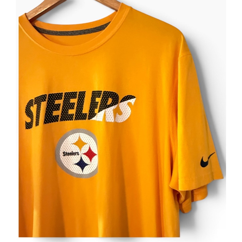 Nike Pittsburgh Steelers Dri Fit Shirt XXL 2XL Yellow Graphic NFL Training Crew